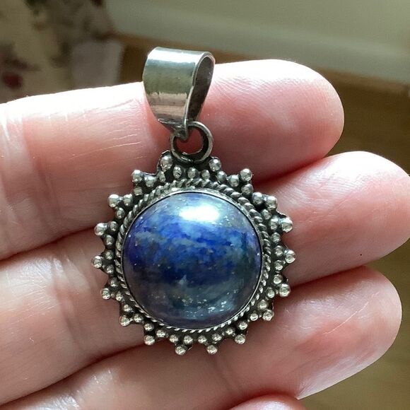 𝅺sterling SILVER 925 LAPIS ROUND PENDANT​ - Picture 1 of 9